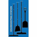 5S Supplies 5S Housekeeping Shadow Board Broom Station Version 6 - Blue Board / Black Shadows  With Broom HSB-V6-BLUE-KIT